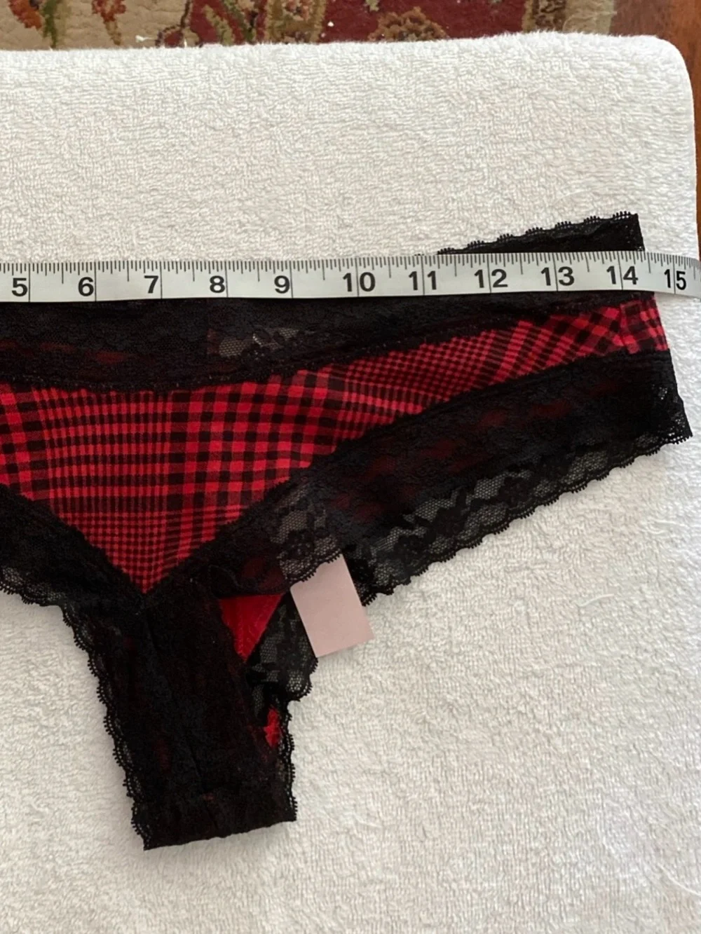 Victoria’s Secret NWT/NOS’14 Wom M Cheeky Culotte Red/Blk Lace Edge Bikini Panty